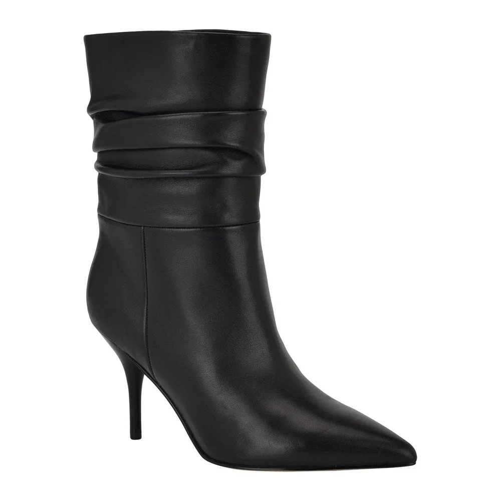 Calvin Klein Cerine Slouch Pointed Toe Bootie Women 10M Black Ruched Stiletto